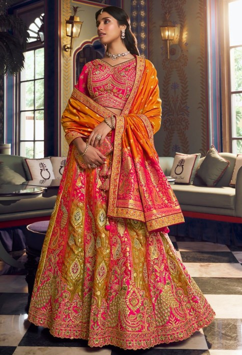 Adorable Embroidered Banarasi Multi Colour Designer Lehenga Choli